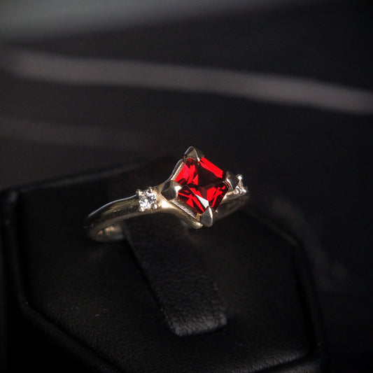 Princess Garnet ring with White Sapphires