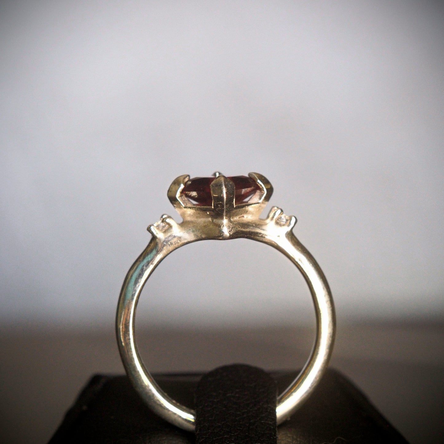 Princess Garnet ring with White Sapphires