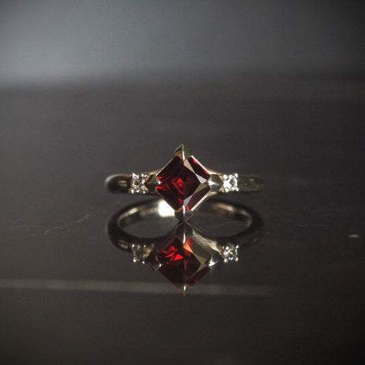 Princess Garnet ring with White Sapphires