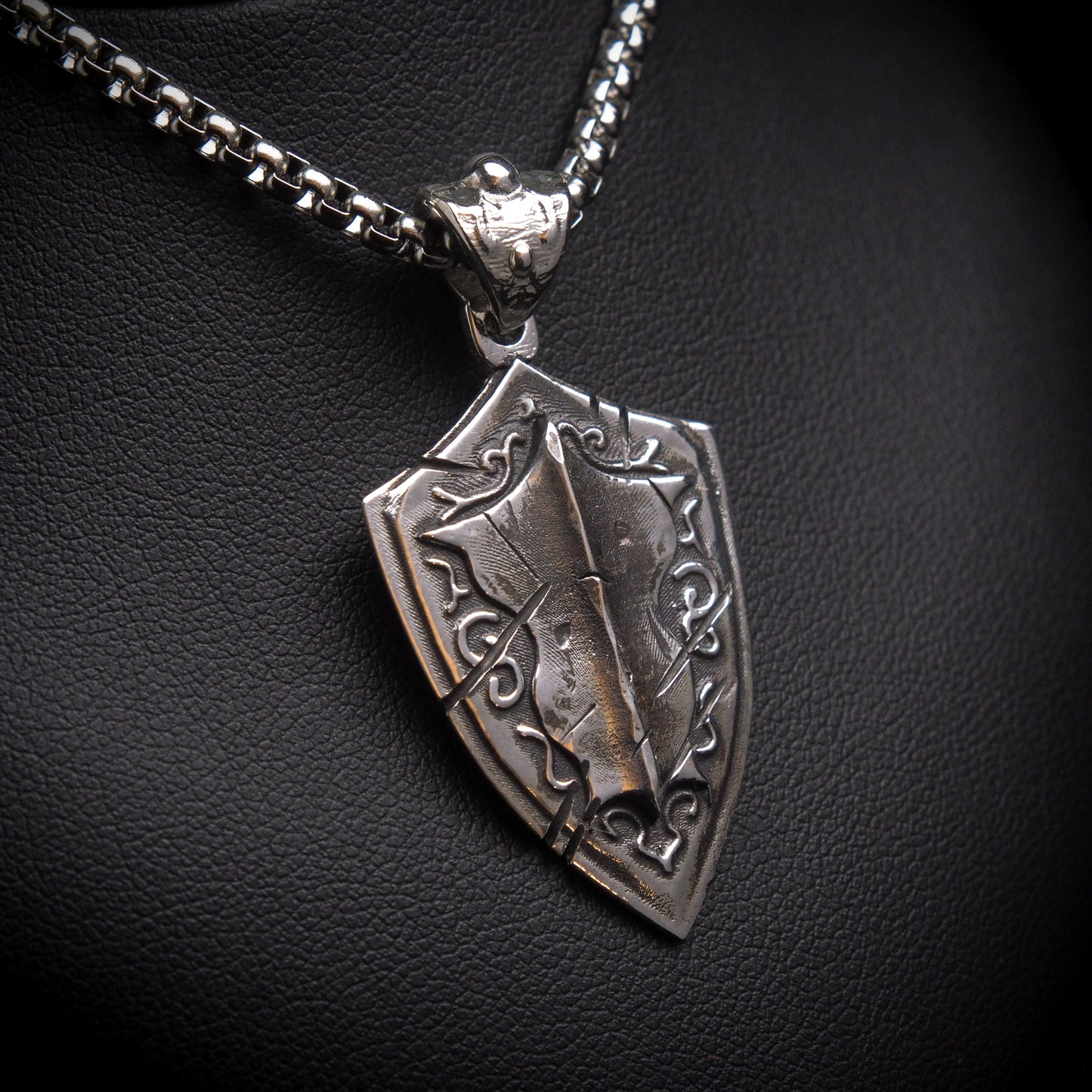 Battlescar Paladin Shield Necklace - Sterling Silver