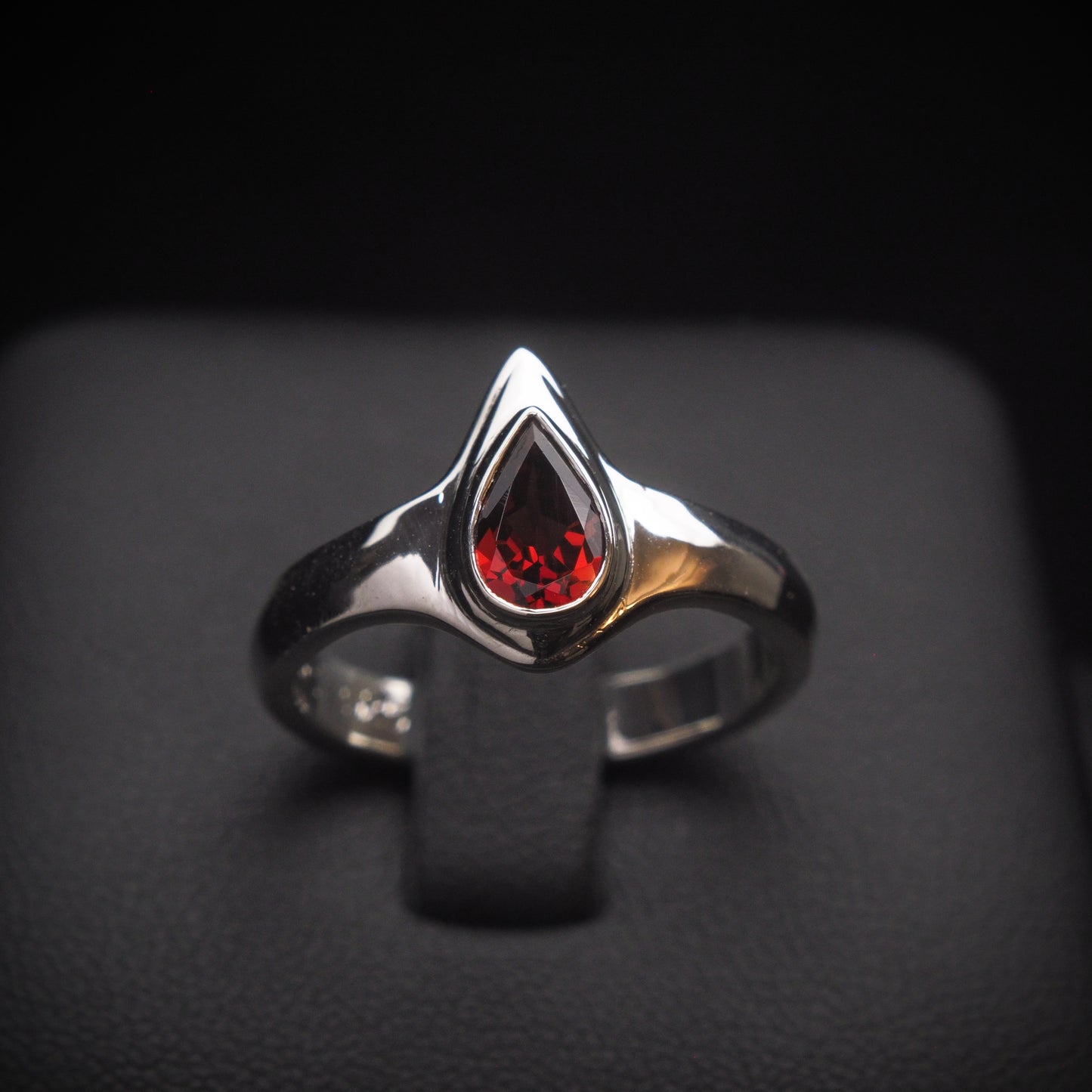 Blood Drop Garnet Ring - Silver