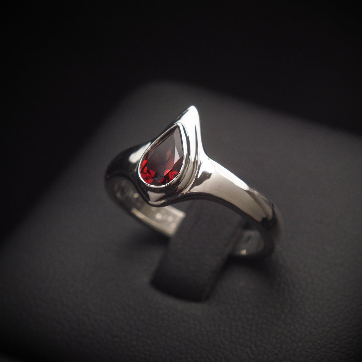 Blood Drop Garnet Ring - Silver