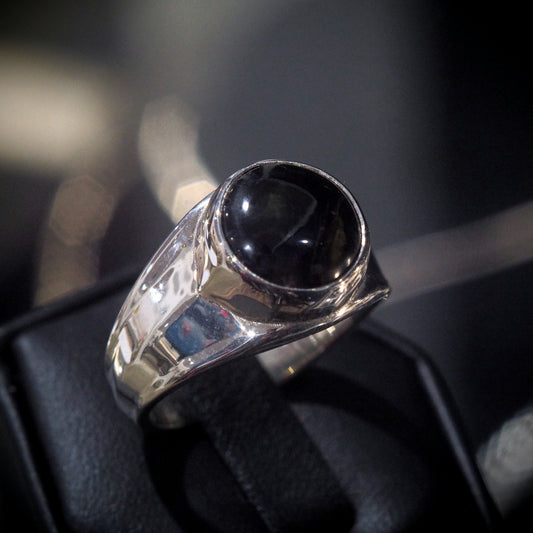 Midnight Blue Pietersite Fluted Silver Ring - Size 10