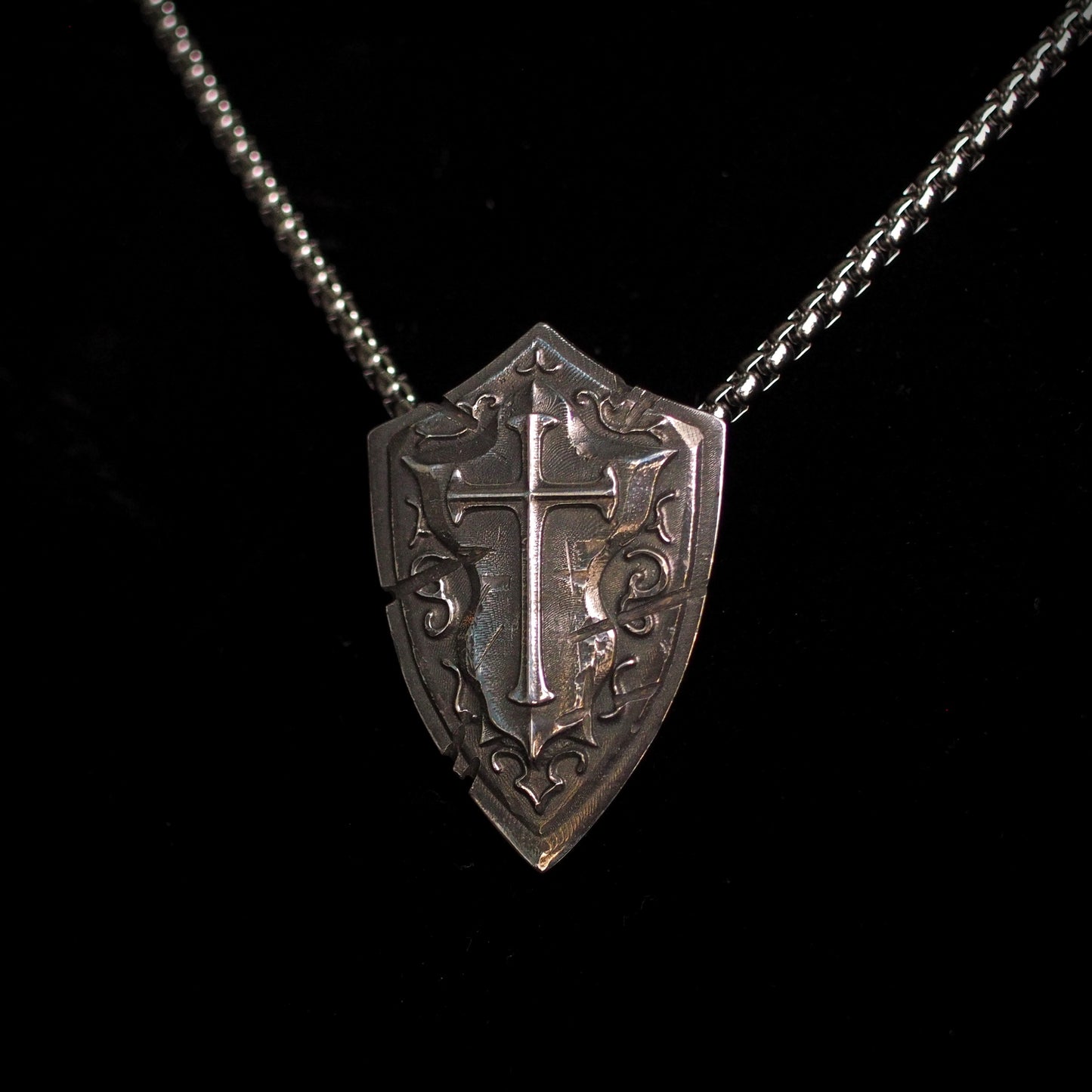 Battlescar Cross Shield Necklace - Sterling Silver