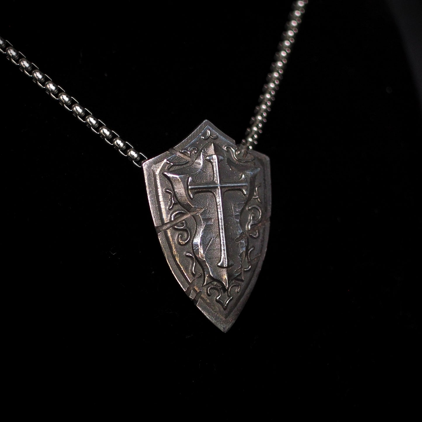 Battlescar Cross Shield Necklace - Sterling Silver