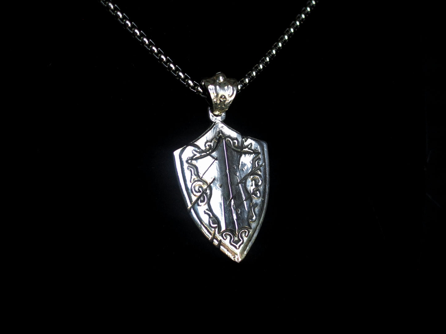 Battlescar Paladin Shield Necklace - Sterling Silver