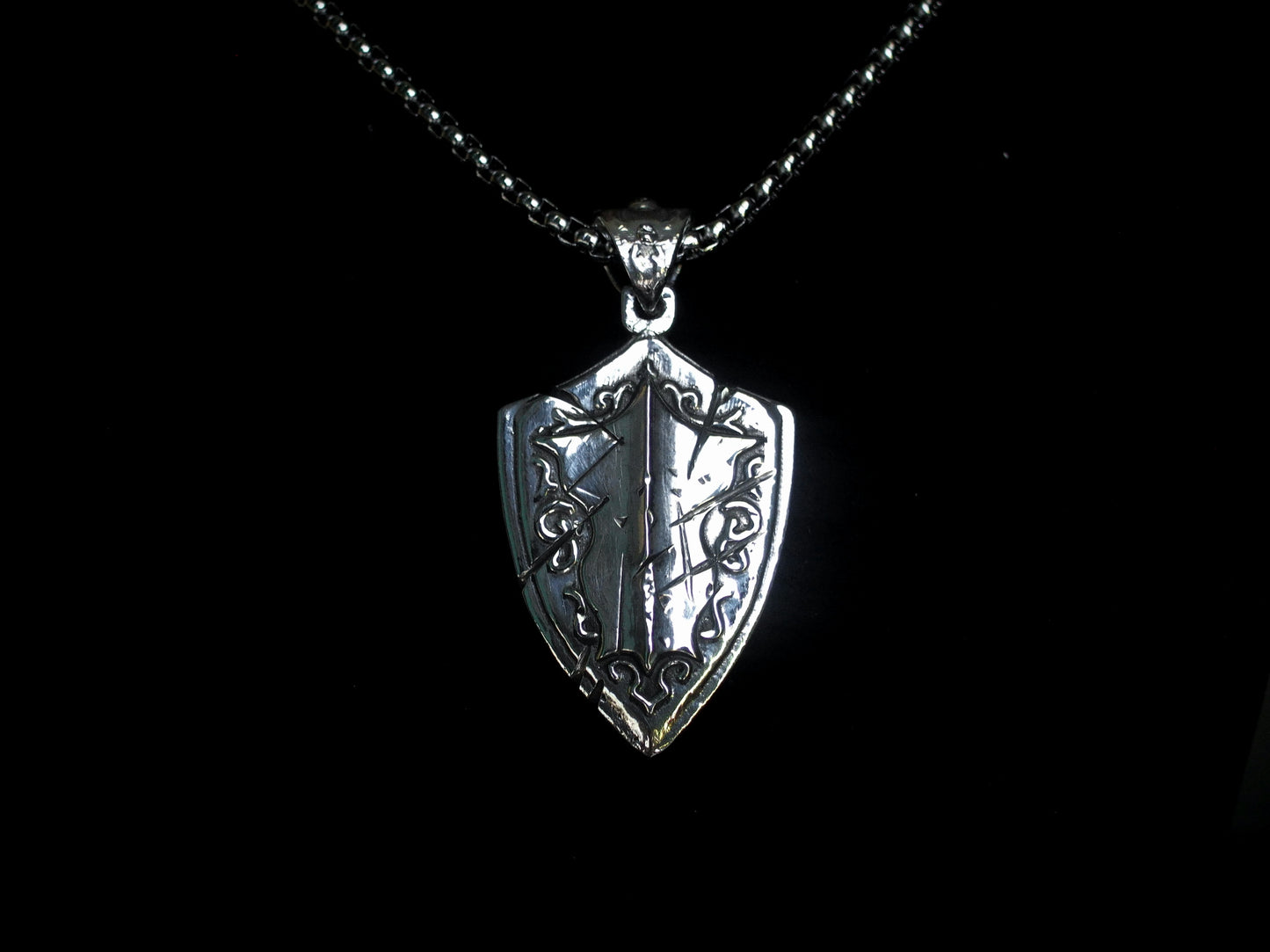 Battlescar Paladin Shield Necklace - Sterling Silver