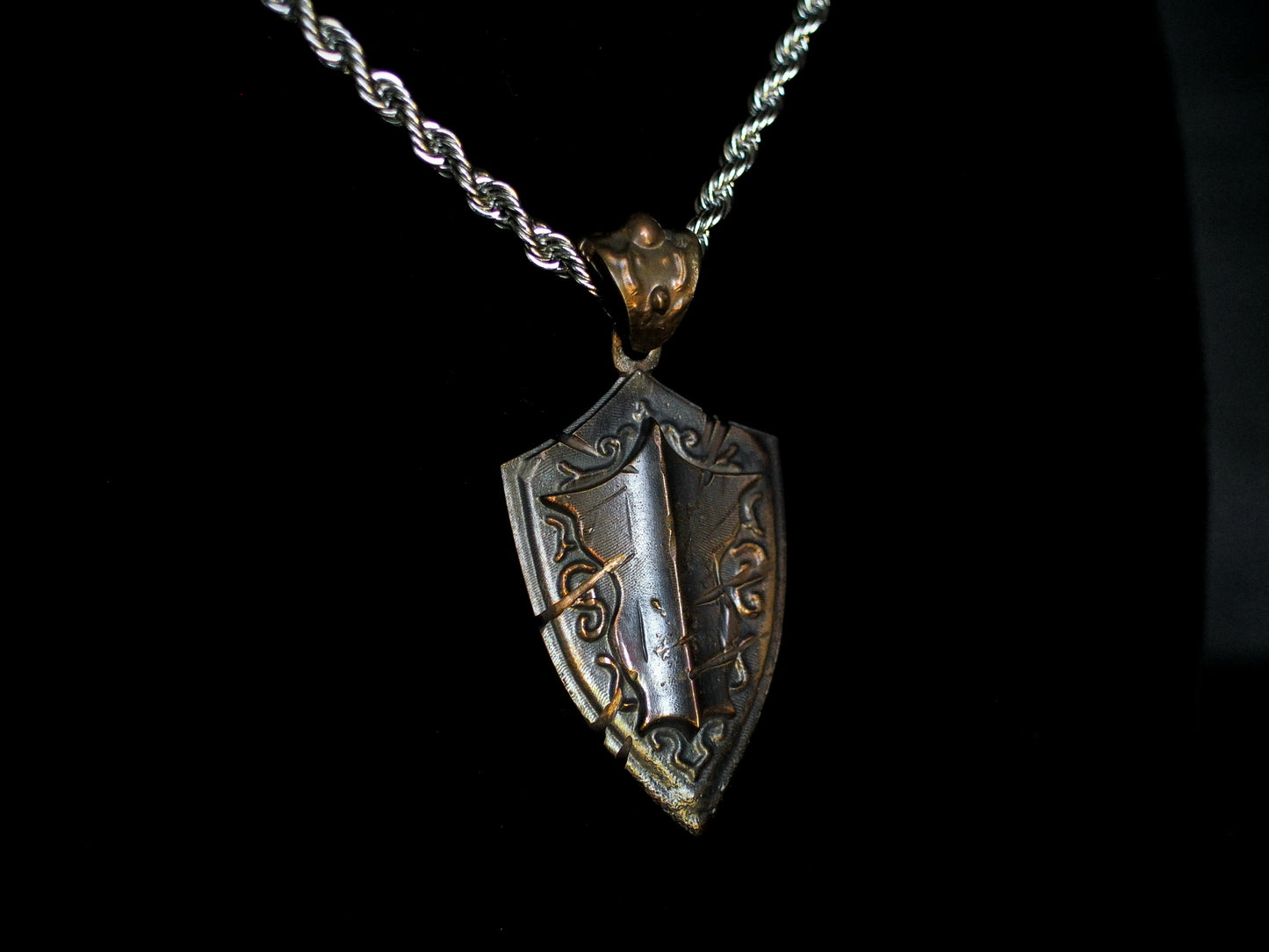 Battlescar Paladin Shield Necklace - Bronze