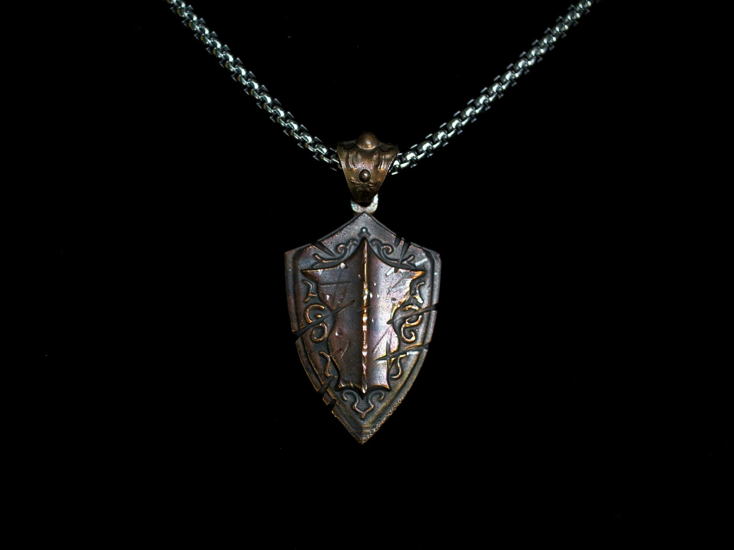 Battlescar Paladin Shield Necklace - Bronze