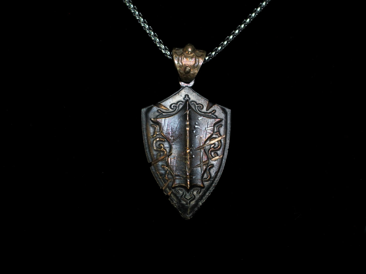 Battlescar Paladin Shield Necklace - Bronze