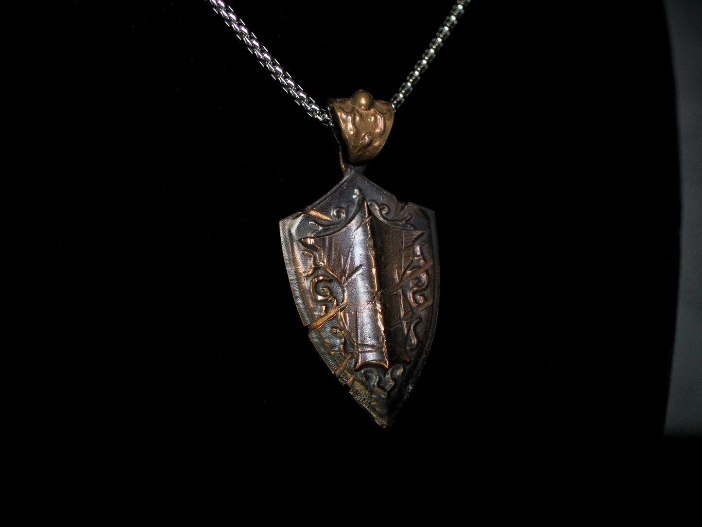 Battlescar Paladin Shield Necklace - Bronze