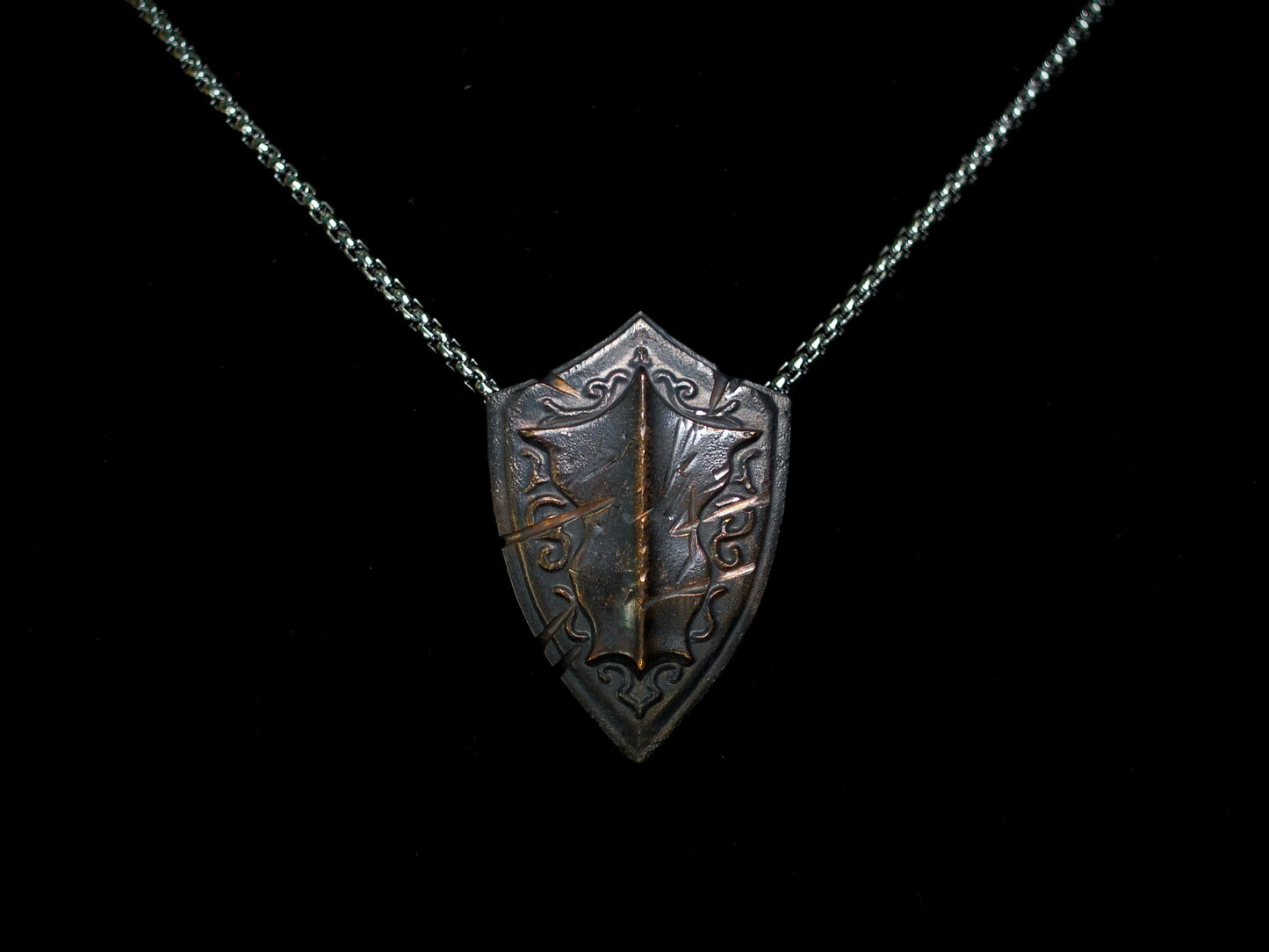 Battlescar Paladin Shield Necklace - Bronze