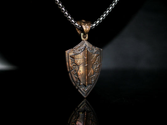 Battlescar Paladin Shield Necklace - Bronze