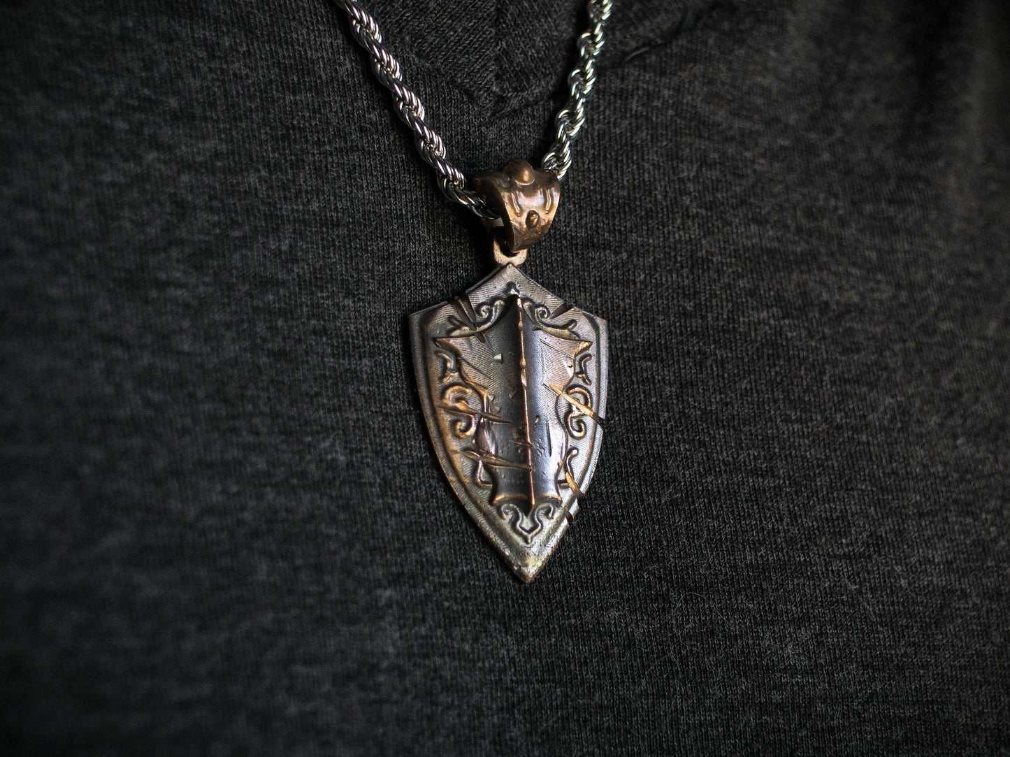 Battlescar Paladin Shield Necklace - Bronze