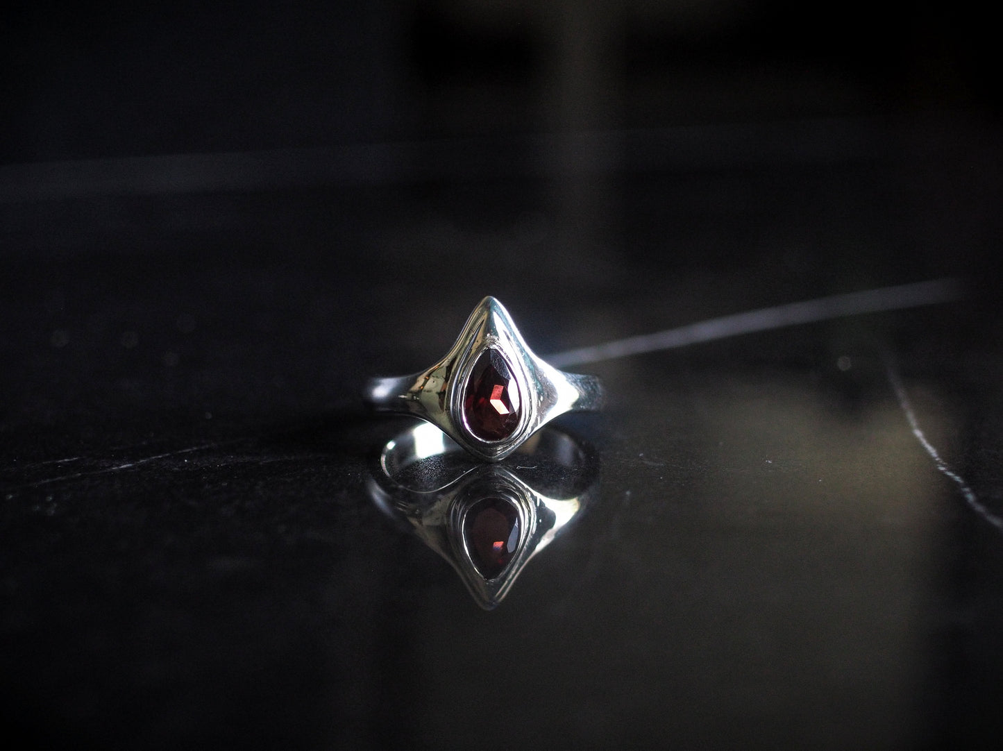 Blood Drop Garnet Ring - Silver