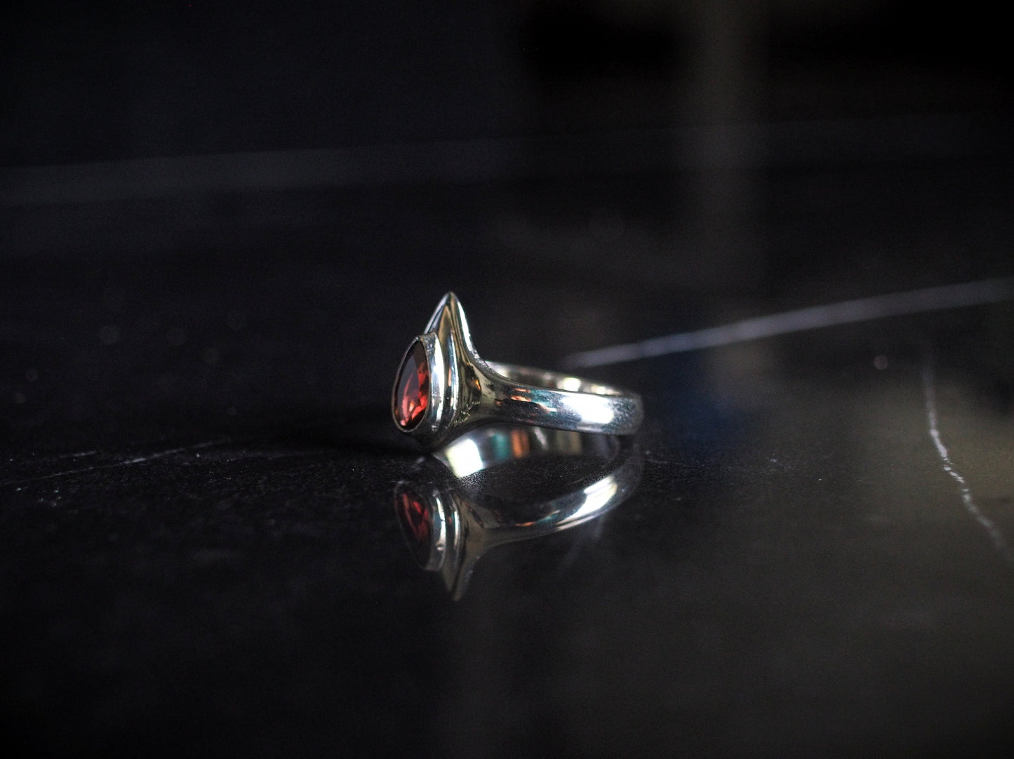 Blood Drop Garnet Ring - Silver