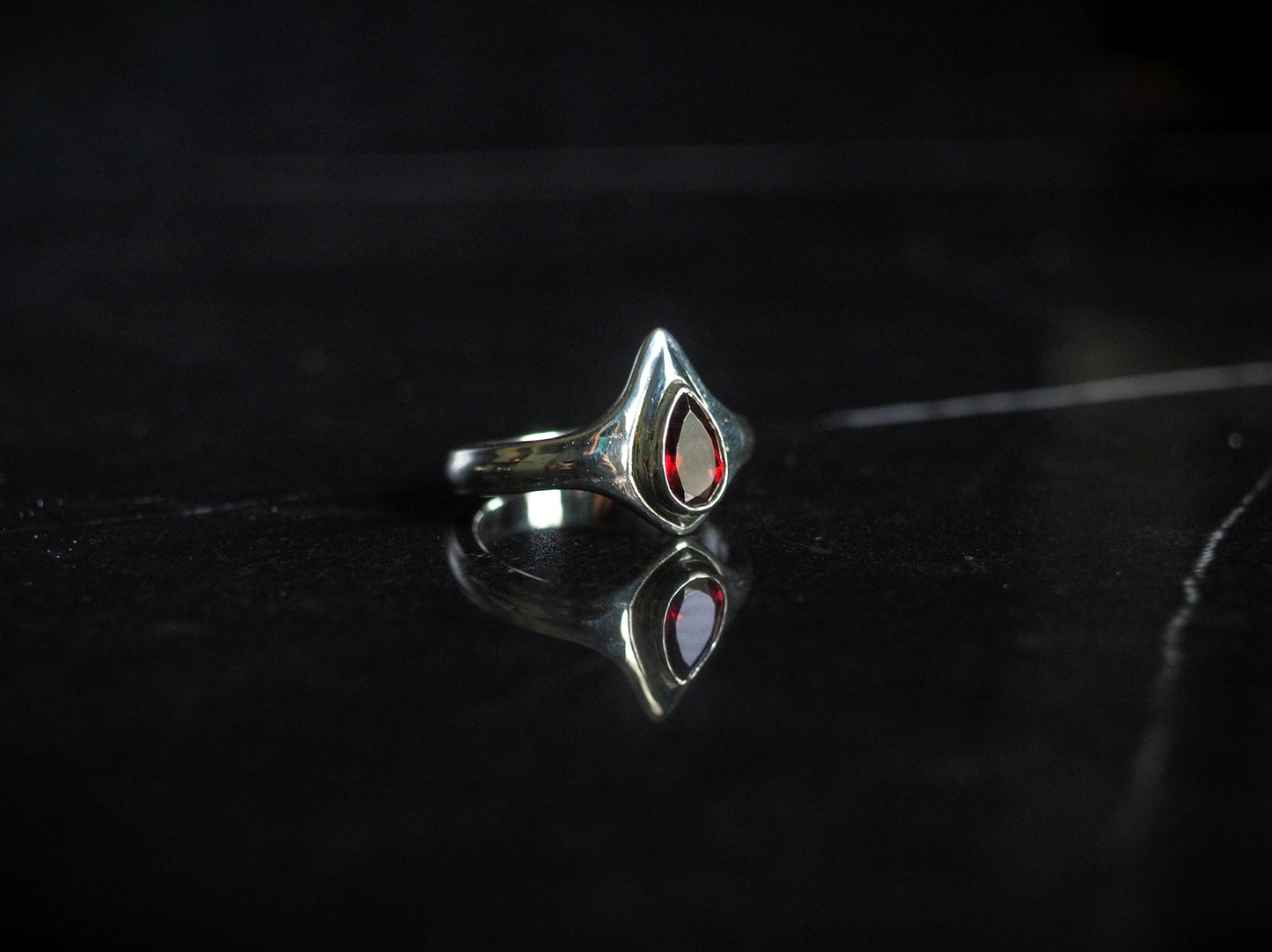 Blood Drop Garnet Ring - Silver