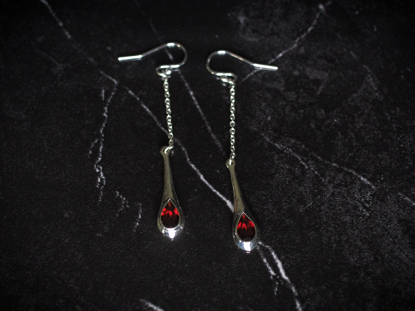 Blood Drop Earrings - Sterling Silver