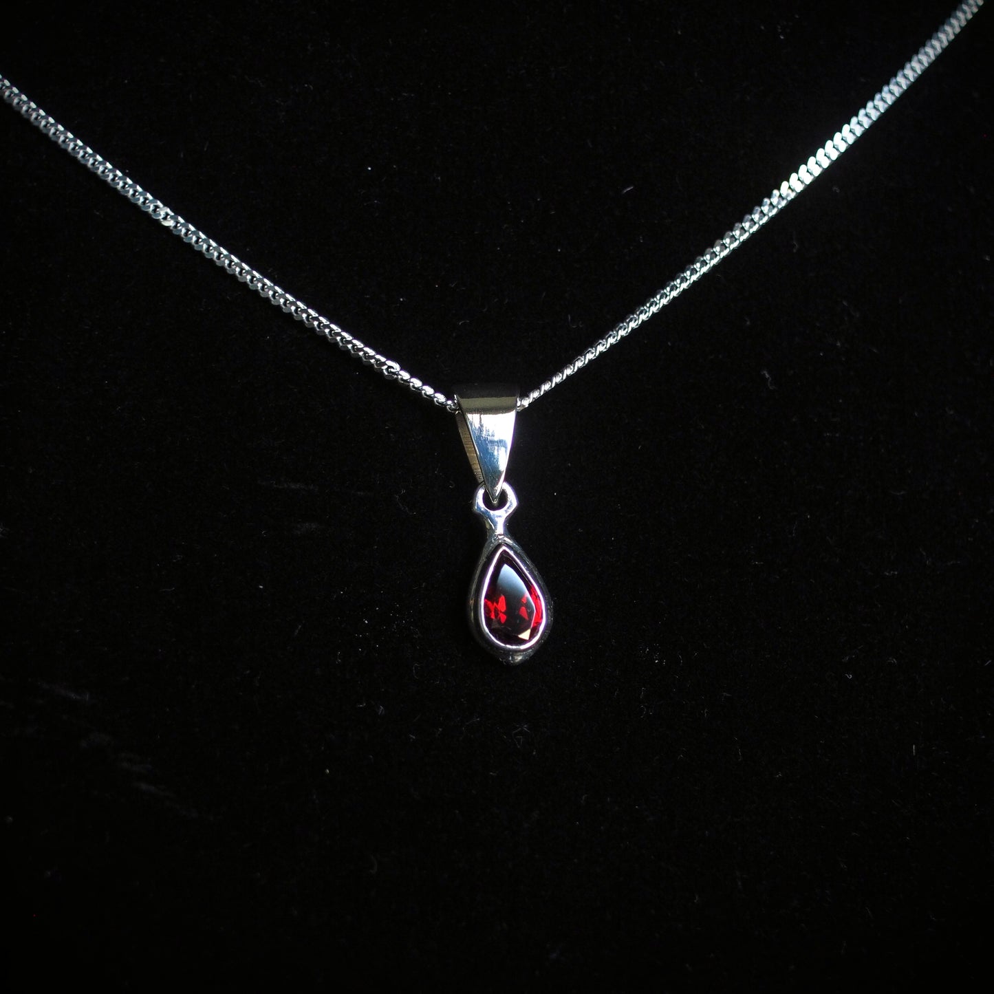 Garnet Teardrop Necklace - Sterling Silver