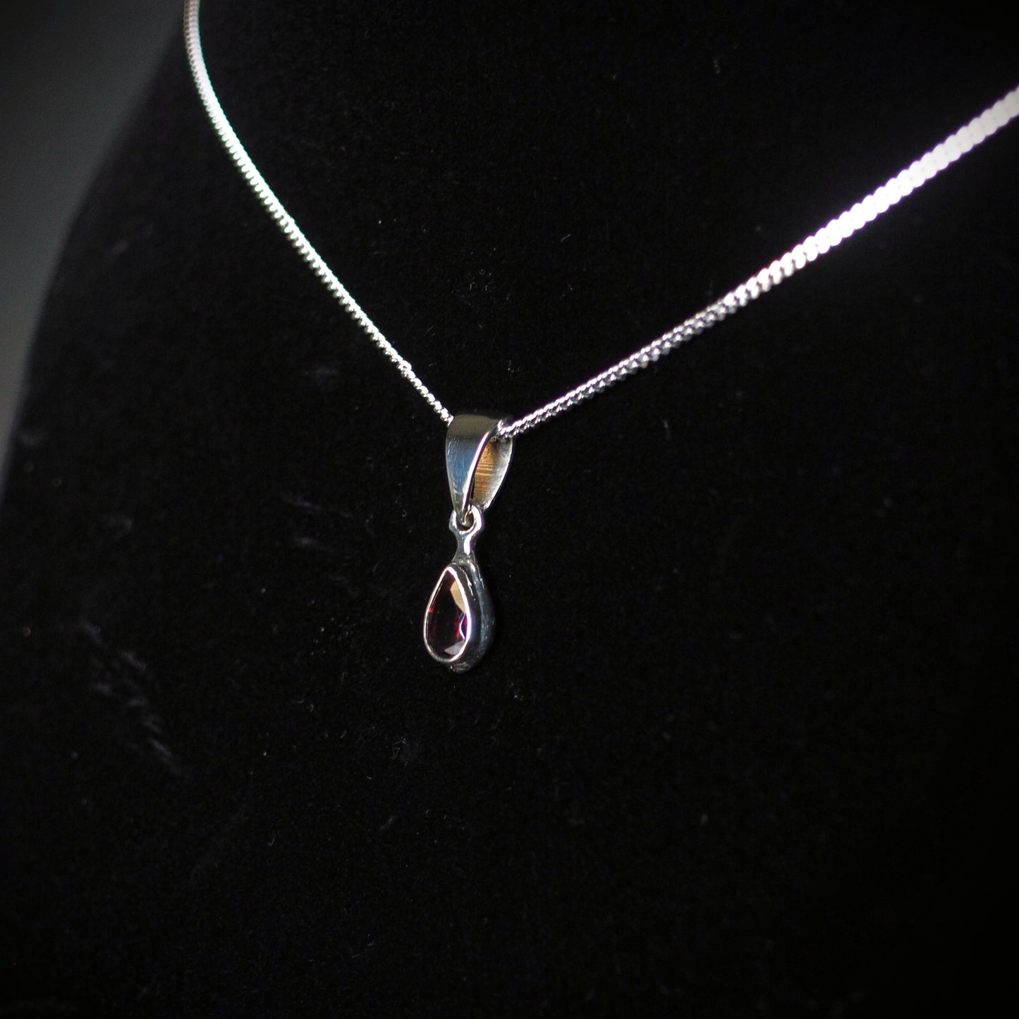 Garnet Teardrop Necklace - Sterling Silver