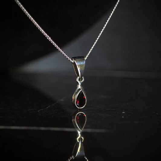 Garnet Teardrop Necklace - Sterling Silver