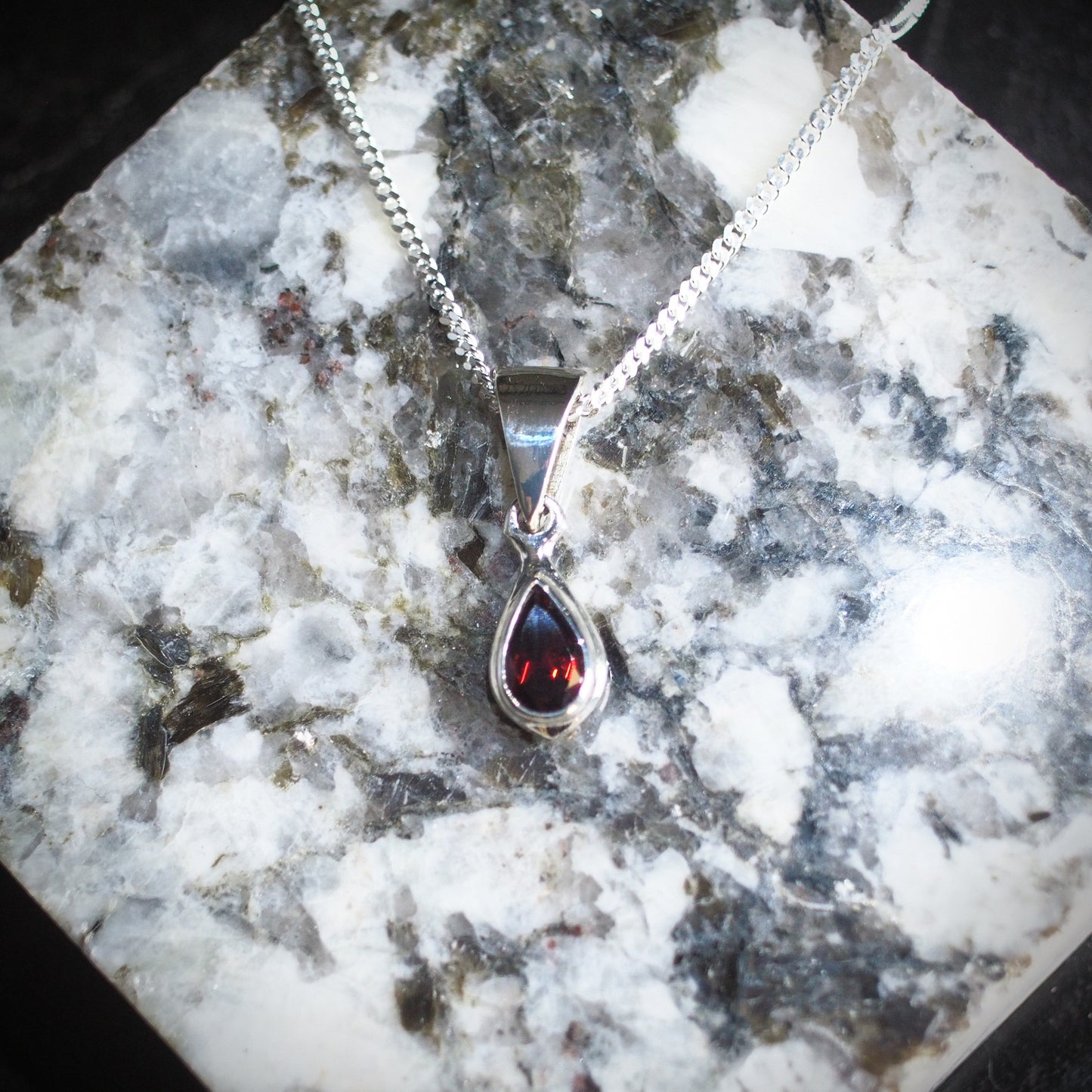 Garnet Teardrop Necklace - Sterling Silver