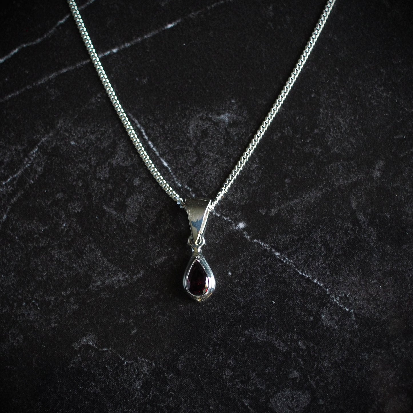 Garnet Teardrop Necklace - Sterling Silver