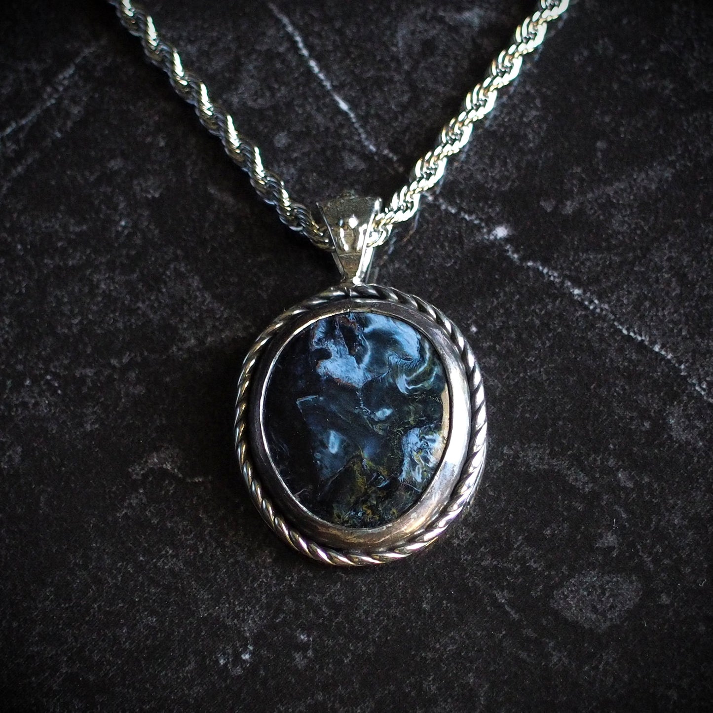 Top Quality Wavy Blue Pietersite Pendant Necklace