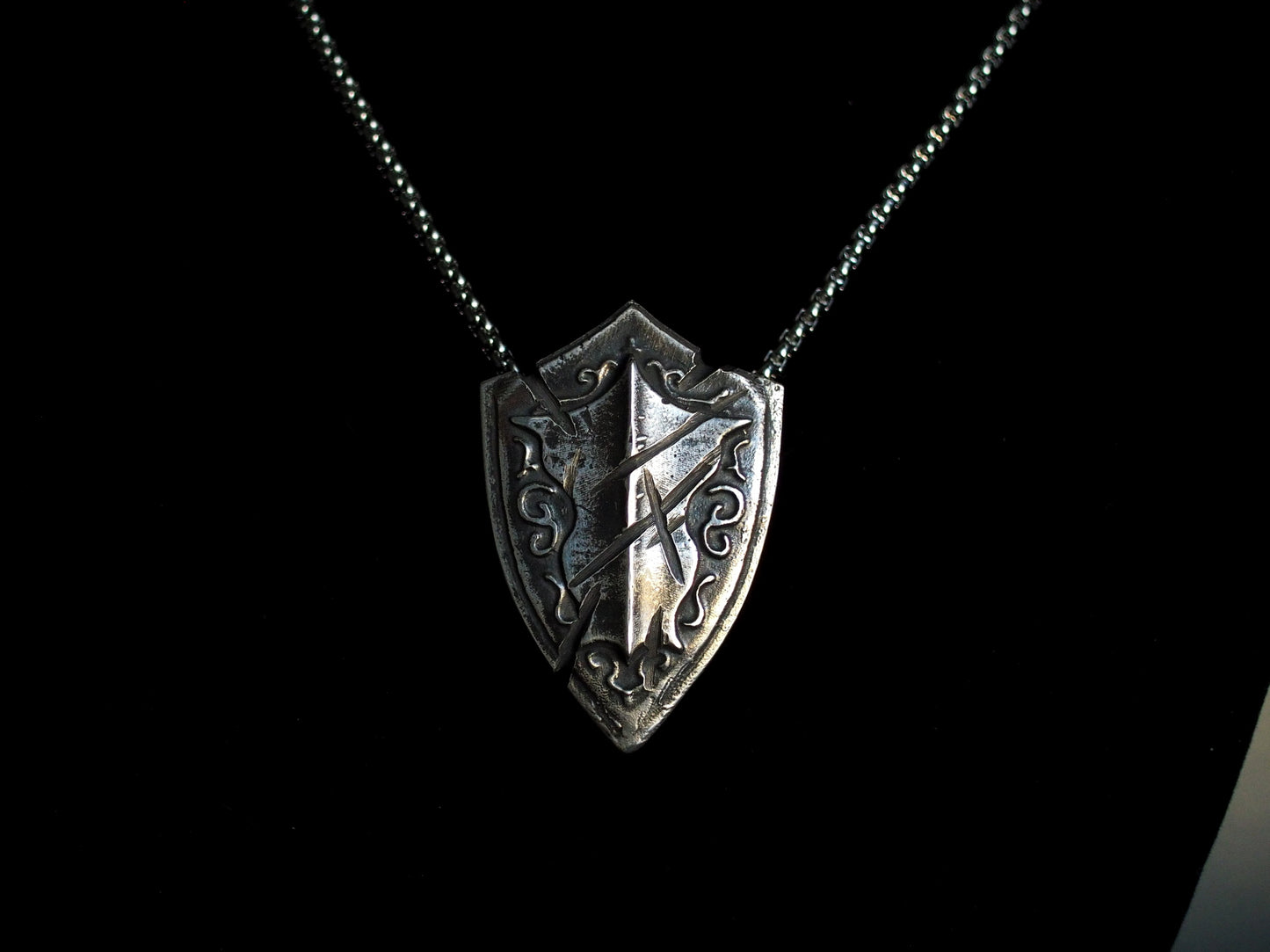 Battlescar Paladin Shield Necklace - Sterling Silver